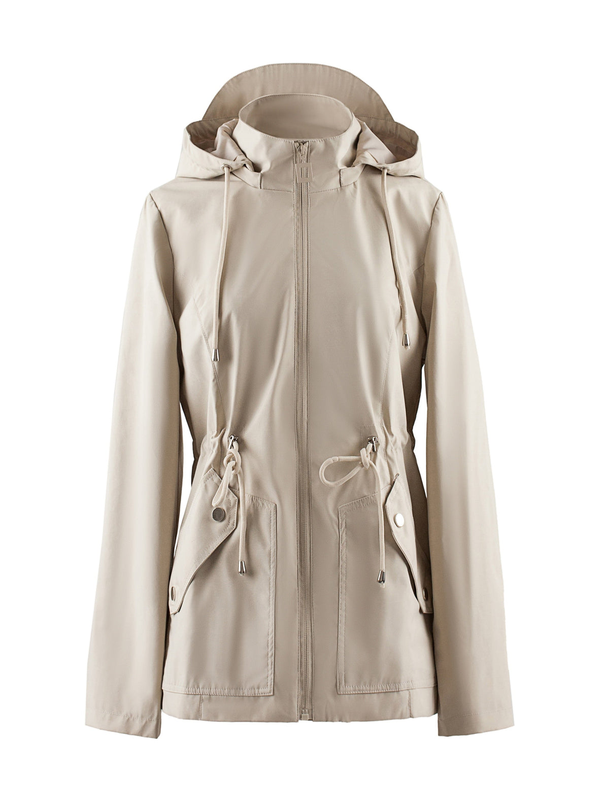 Women's Drawstring Waist Hooded Lightweight Windbreaker