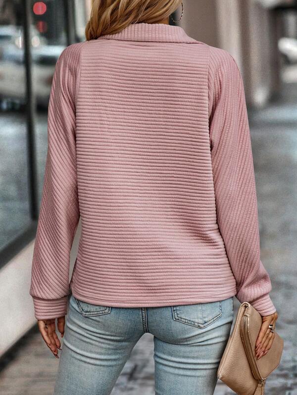 Women's Elegant V-Neck Pullover with Zipper Trim
