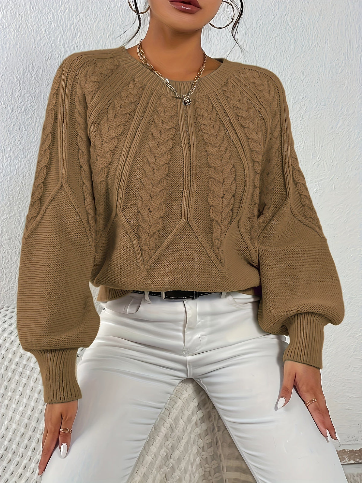 Women's Classic Cable Pattern Sweater with Full Sleeves