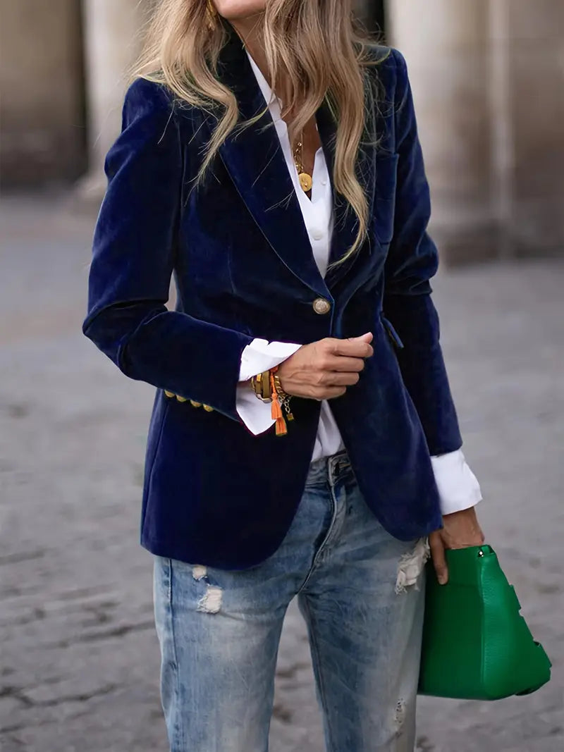 Women's Smooth Drape Plush Velvet Blazer Jacket