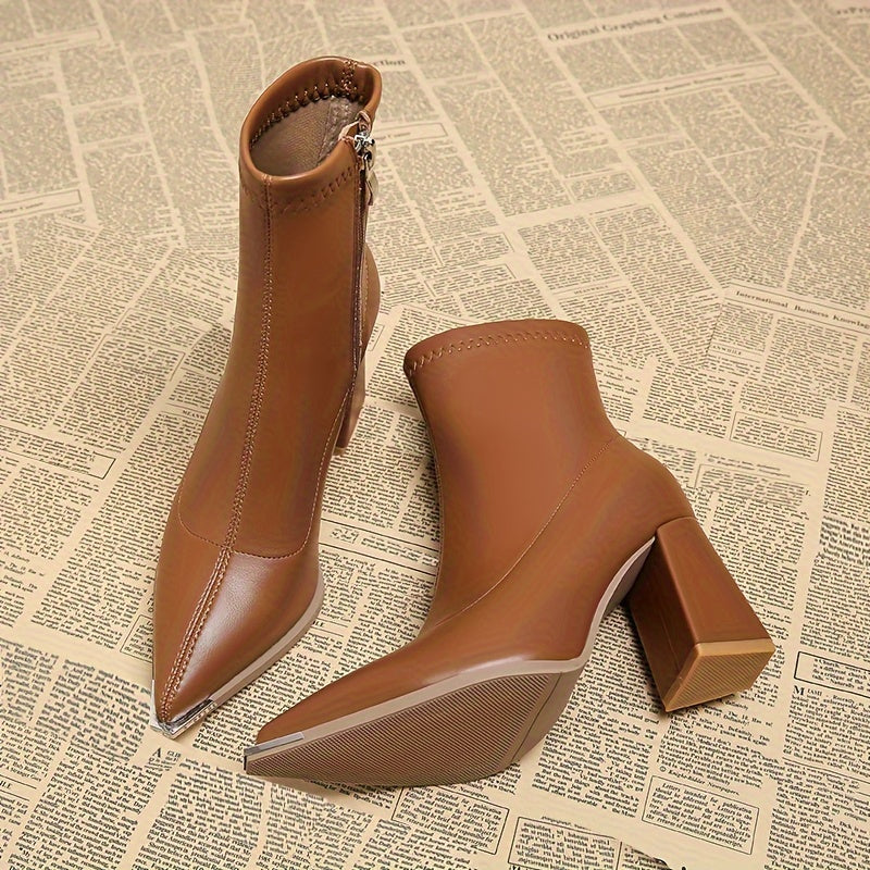 Women's Elegant Side-Zip Ankle Boots with Sturdy Heel