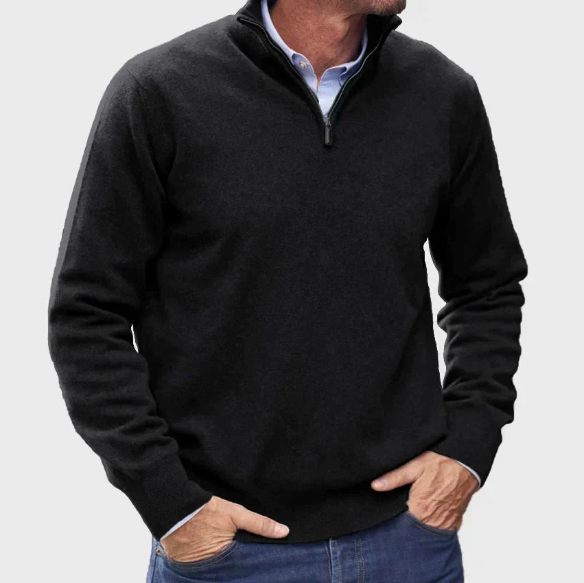 Men's Versatile High Collar Quarter-Zip Sweater Top