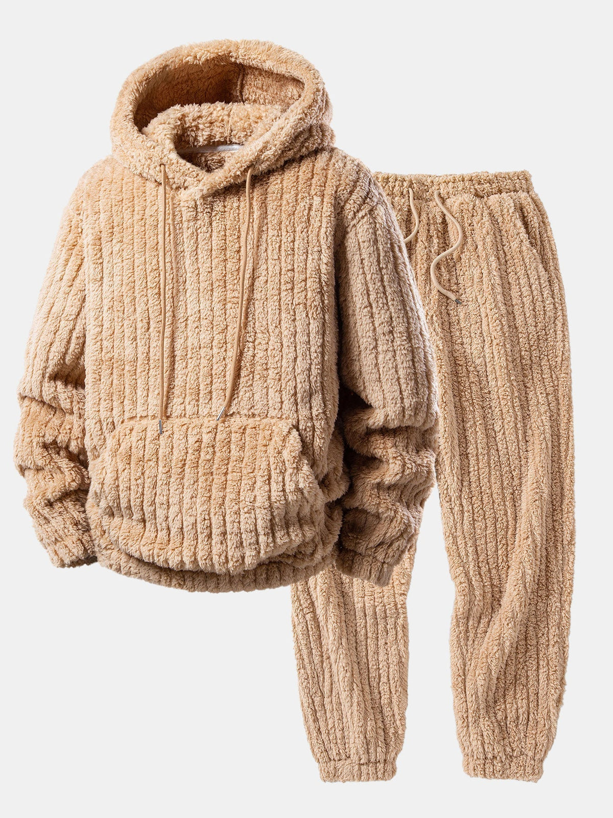 Men's Cold-Weather Pullover Hoodie and Sweatpants Teddy Set