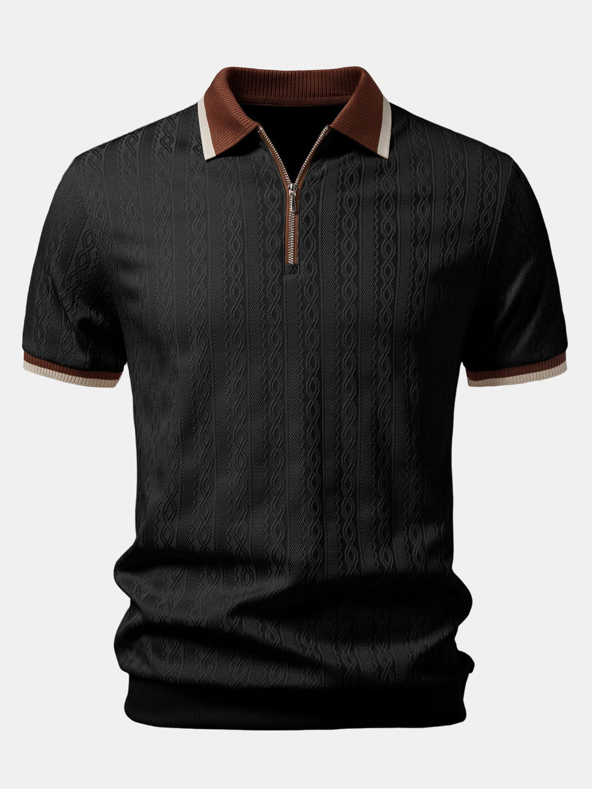 Men's Elevated Patterned Knit Half-Zip Polo Top