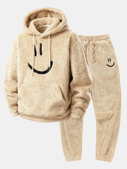 Men's Hooded Teddy Fleece Lounge Set with Joggers