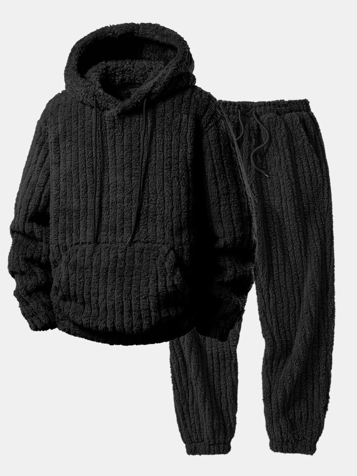 Men's Cold-Weather Pullover Hoodie and Sweatpants Teddy Set