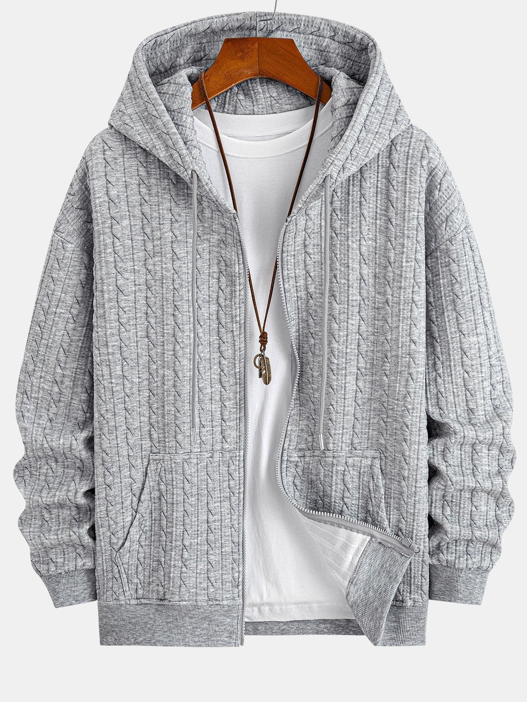 Men's Textured Jacquard Zip-Up Hoodie Two-Piece Sweatsuit