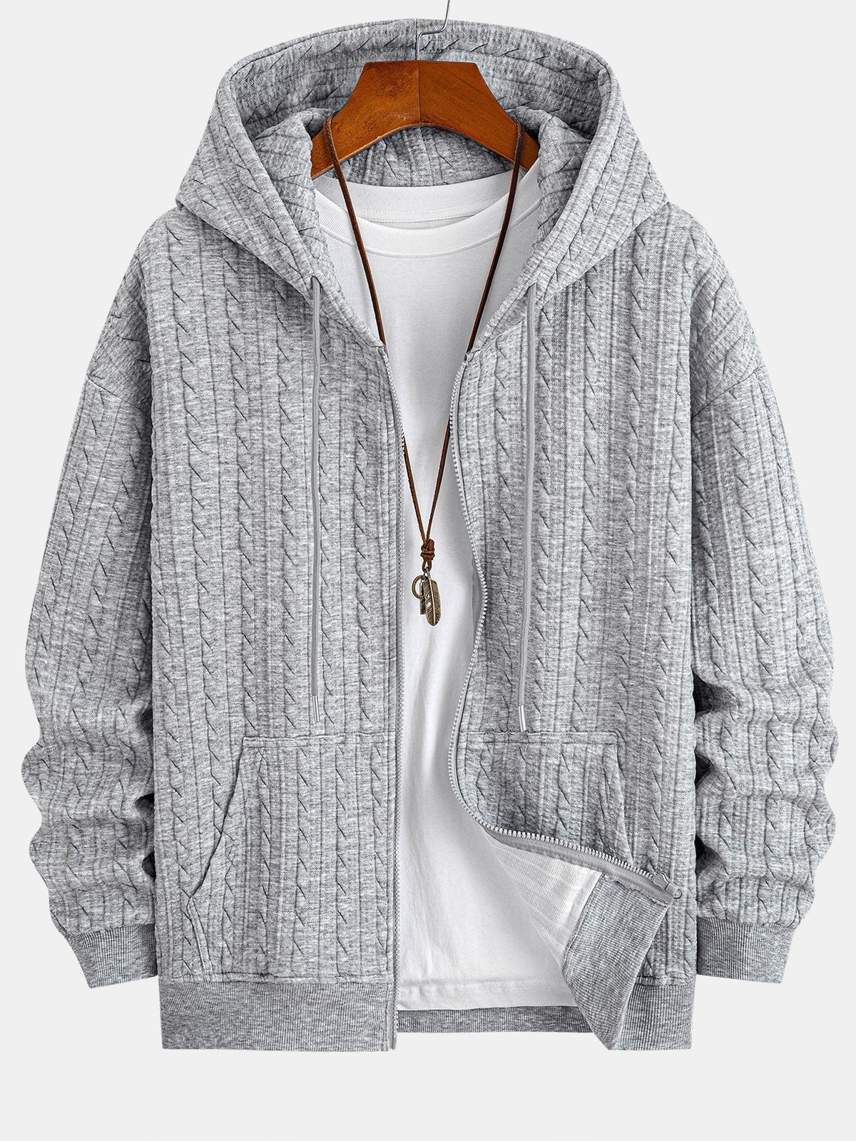 Men's Textured Jacquard Zip-Up Hoodie Two-Piece Sweatsuit