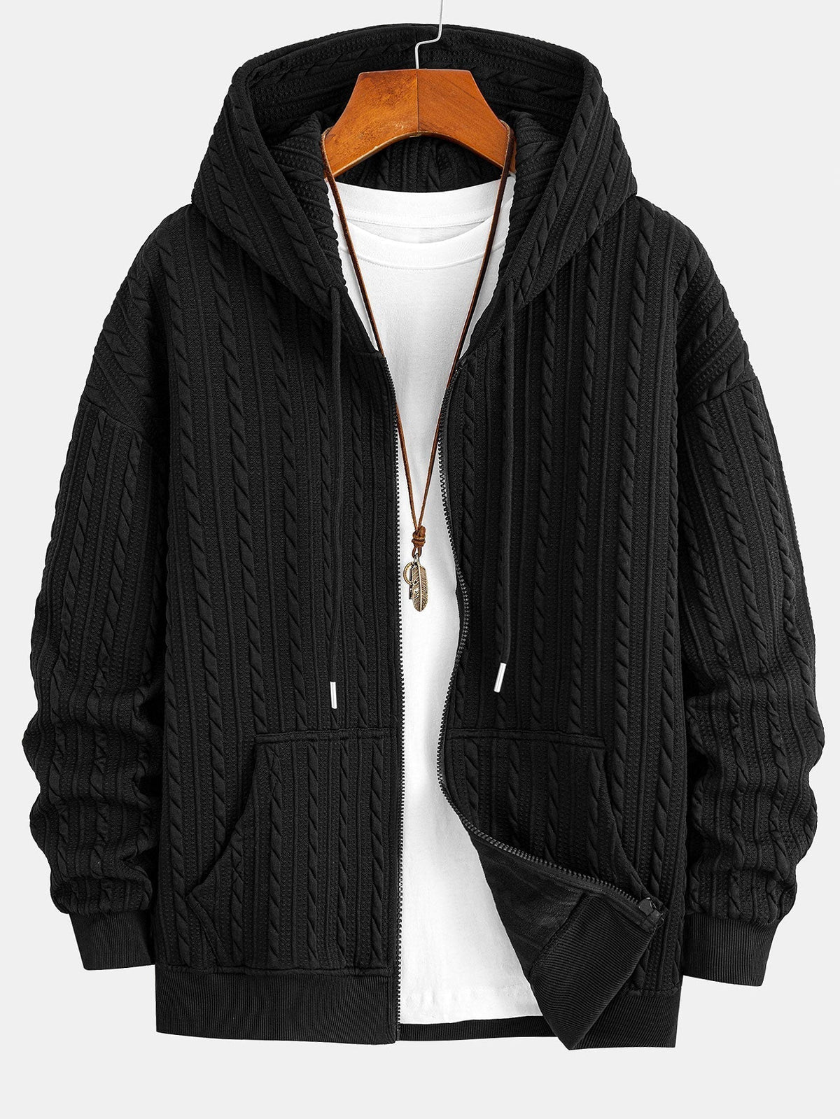 Men's Textured Jacquard Zip-Up Hoodie Two-Piece Sweatsuit