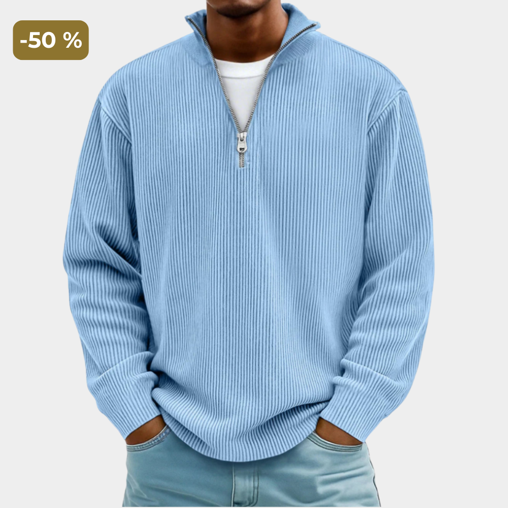 Men's Zip Collar Textured Knit Casual Sweater