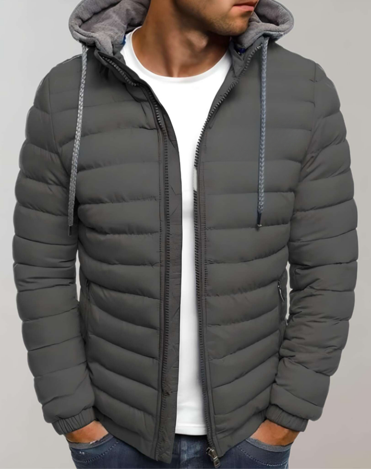 Men's Light Insulated Puffer with Hood and Stretch Cuffs