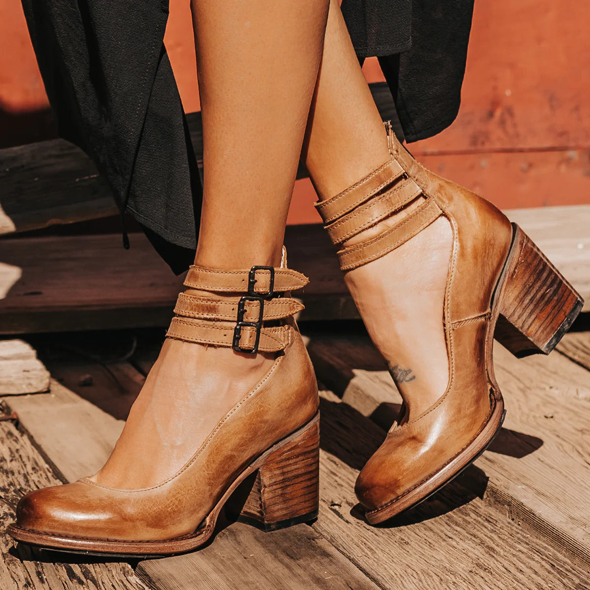 Women's Sturdy Square Block Heel Strapped Ankle Boots