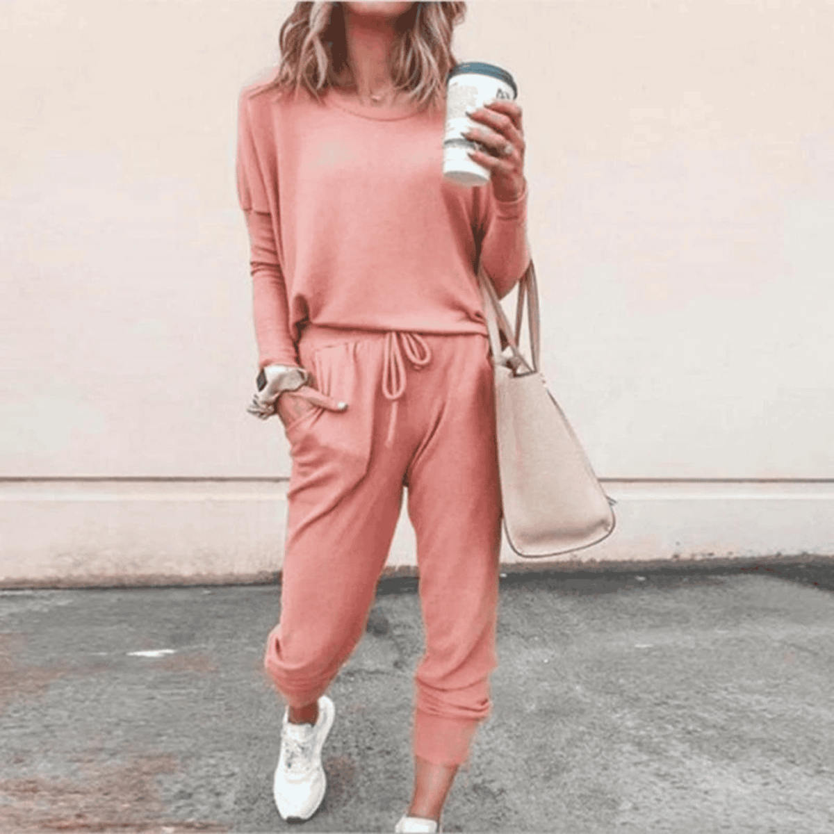 Women's Soft Drape Top Gathered Cuff Jogger Set