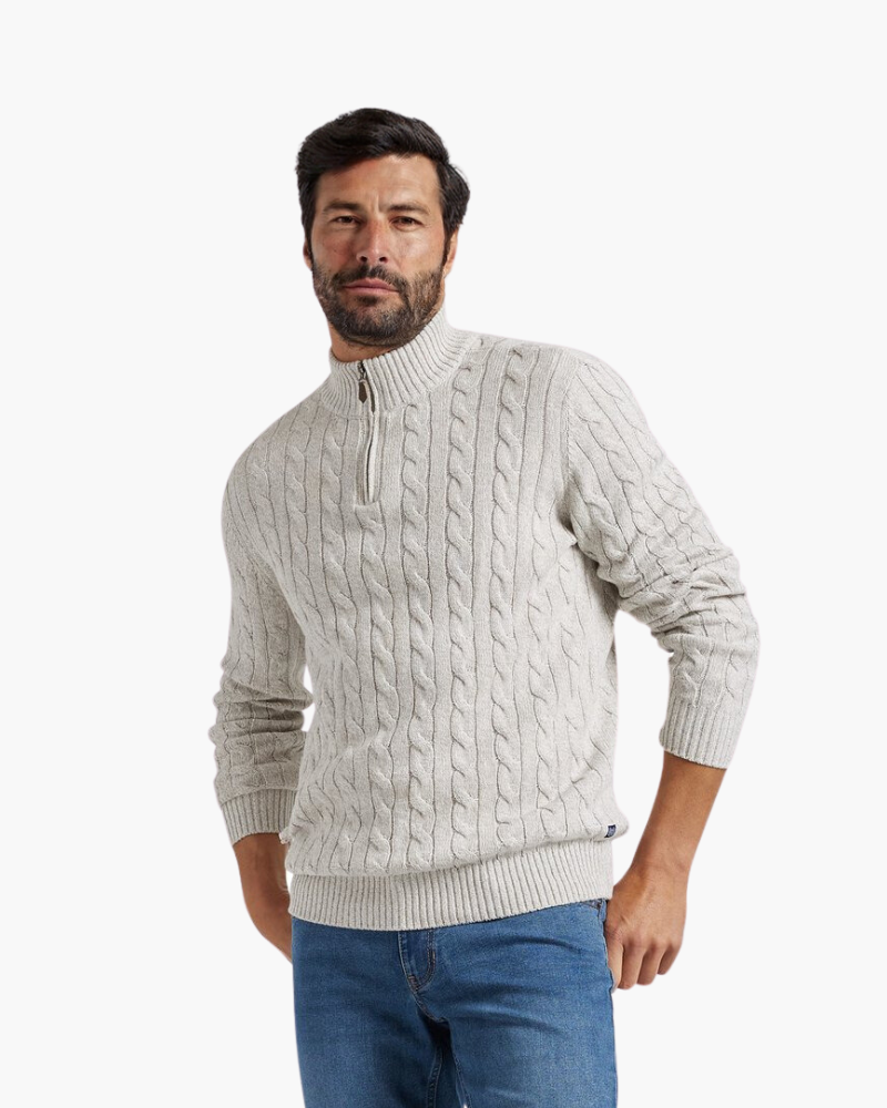 Men's Warm Cable Knit Half Zip Pullover Top