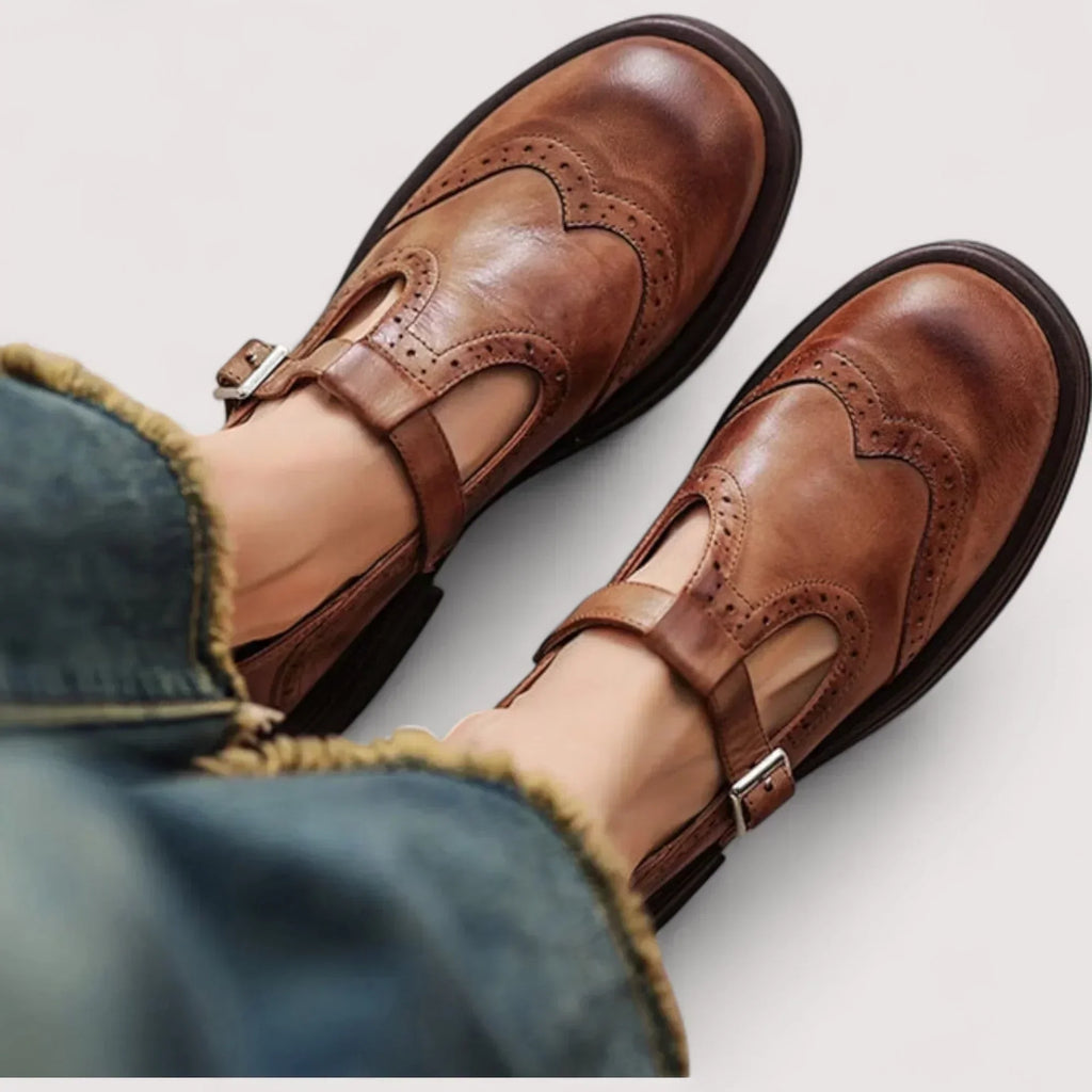 Women's Heritage Style Office T-Strap Flat Shoes