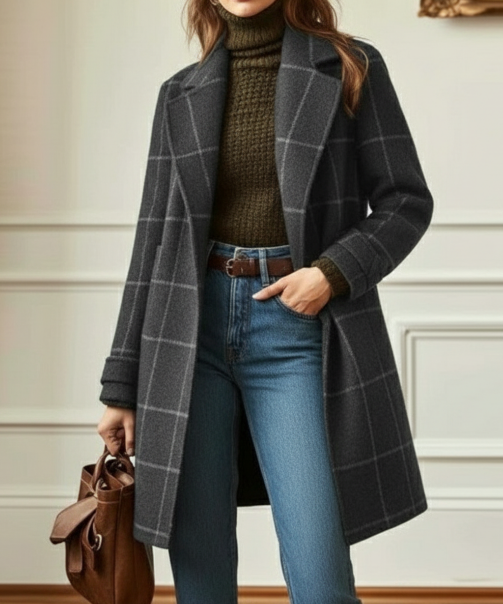 Women's Check Pattern Retro Tweed Topcoat