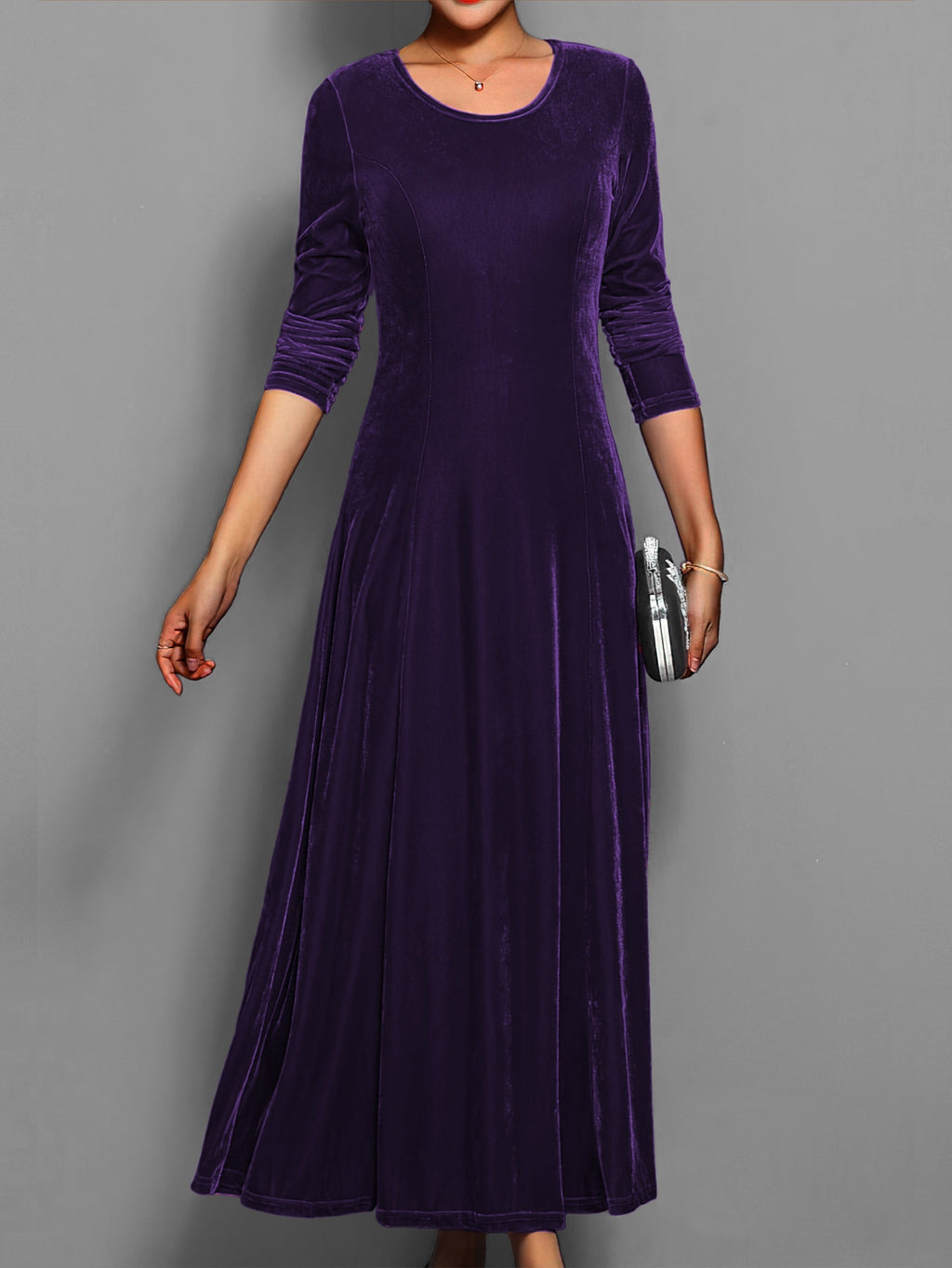 Women's Formal Event Velvet-Look Maxi Dress with Sleeves