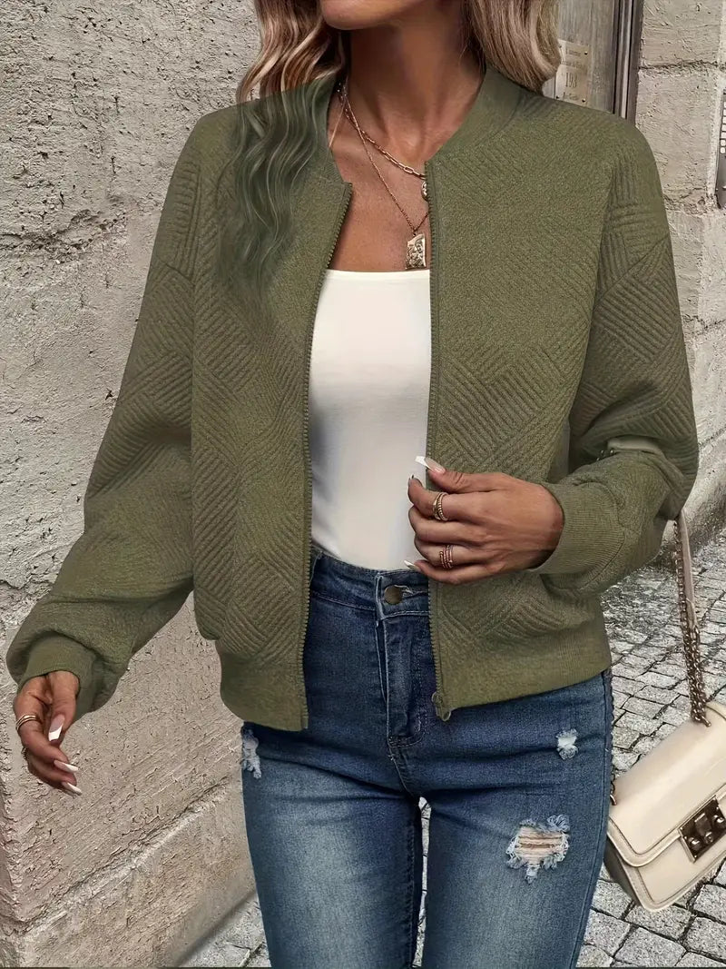Women's Loose Full-Zip Textured Sweater Cardigan