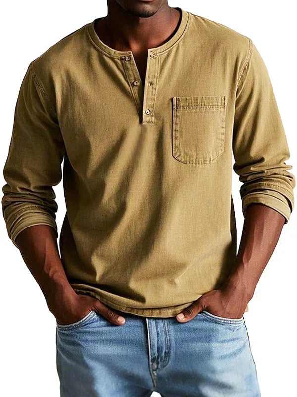 Men's Daily Wear Relaxed Long-Sleeved Henley Top
