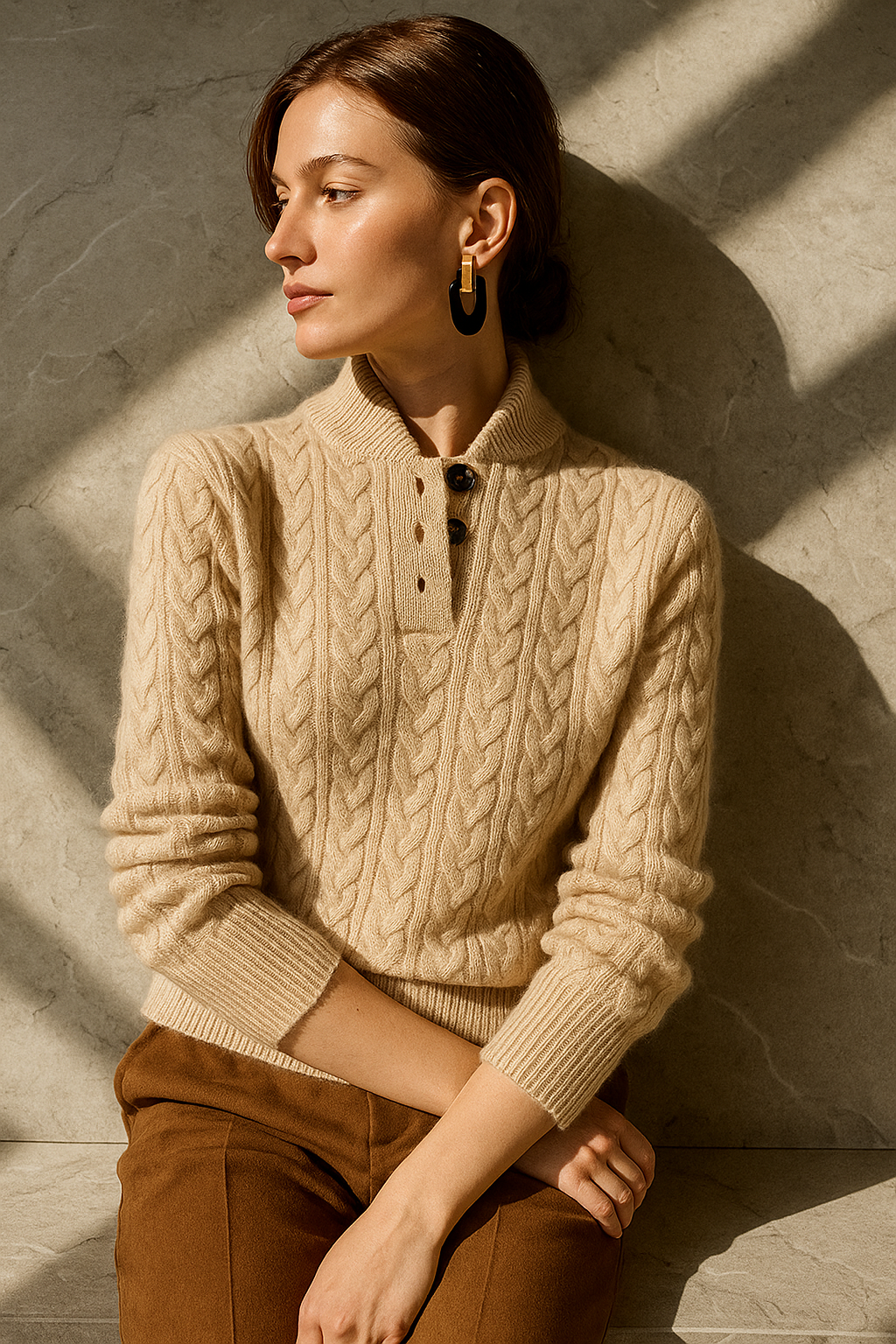 Women's Buttoned Cable-Knit Textured Sweater Cardigan