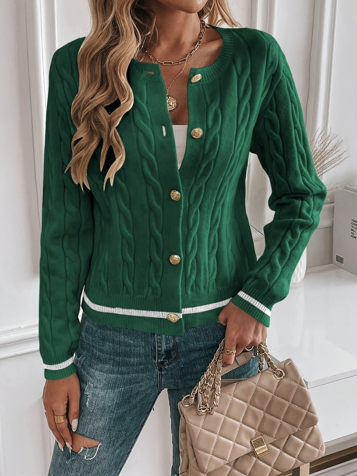 Women's Subtle Cable Textured Cardigan Sweater