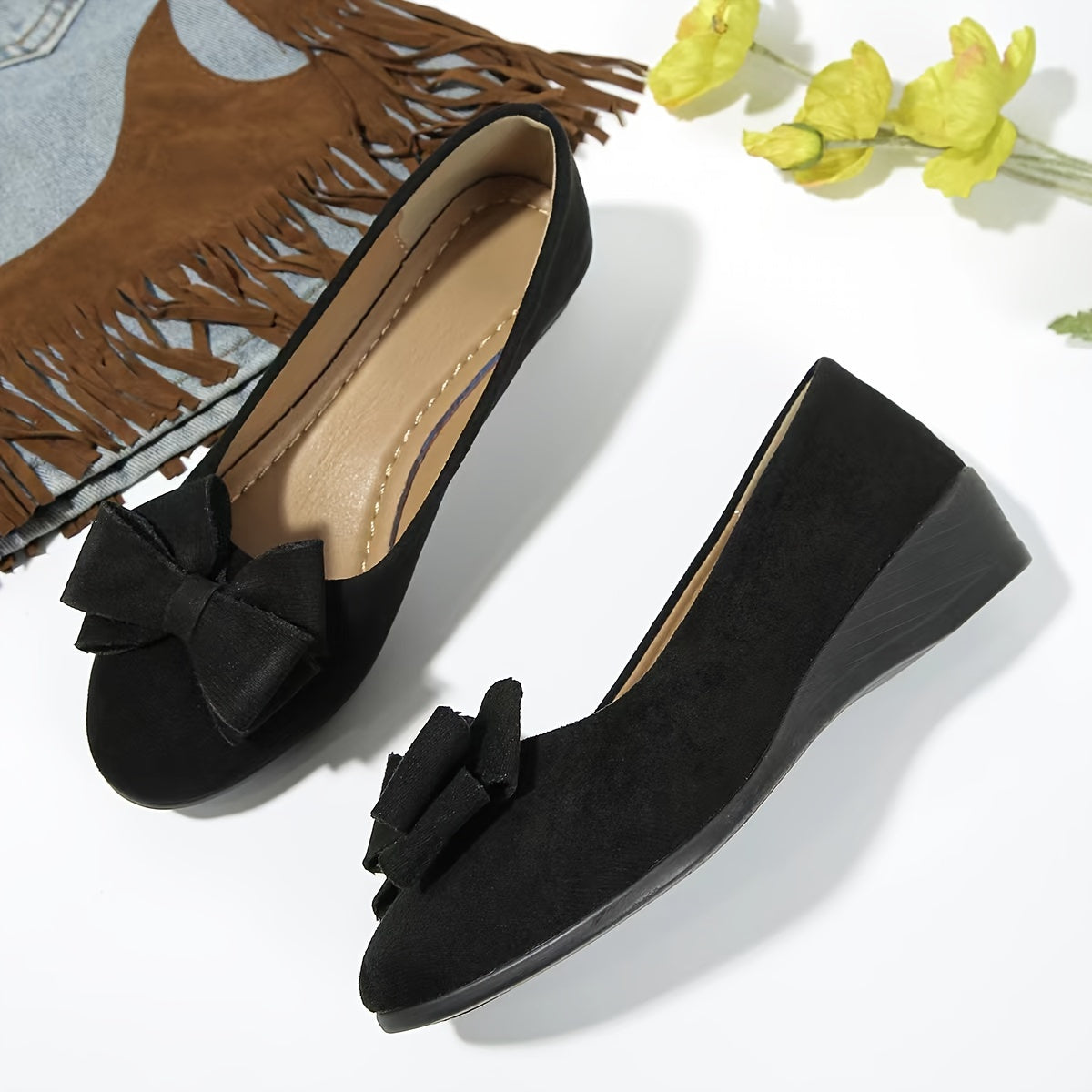Women's Cushioned Bow Accent Comfort Slip-On Flats