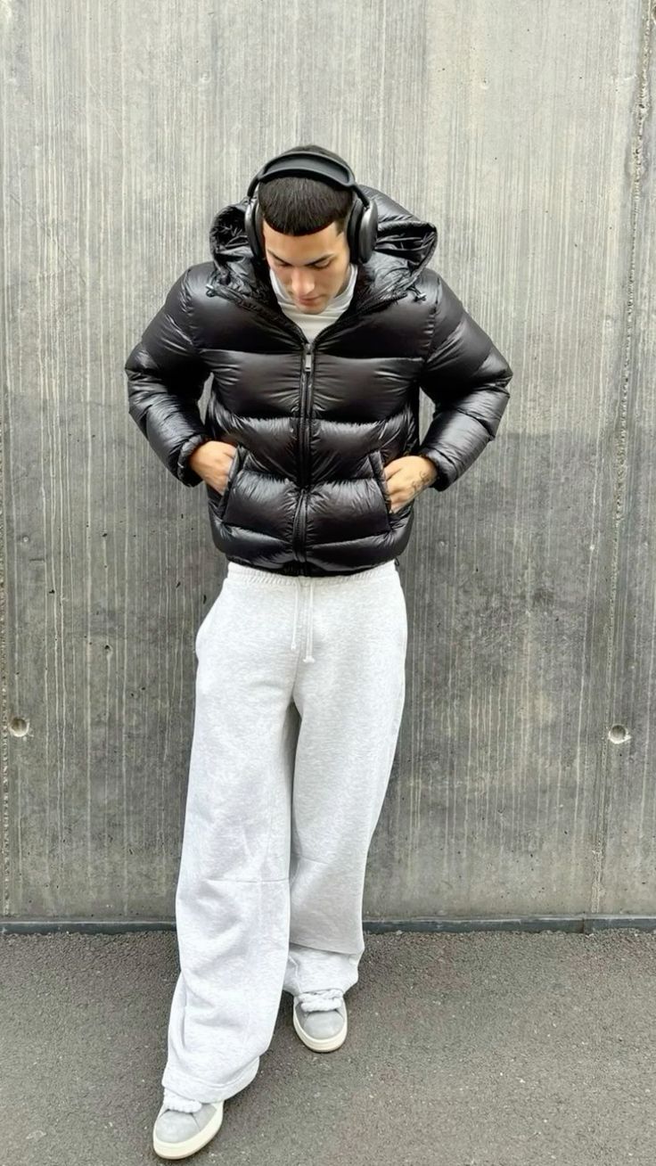 Men's Padded Quilted Hooded Jacket with Plush Sherpa Interior
