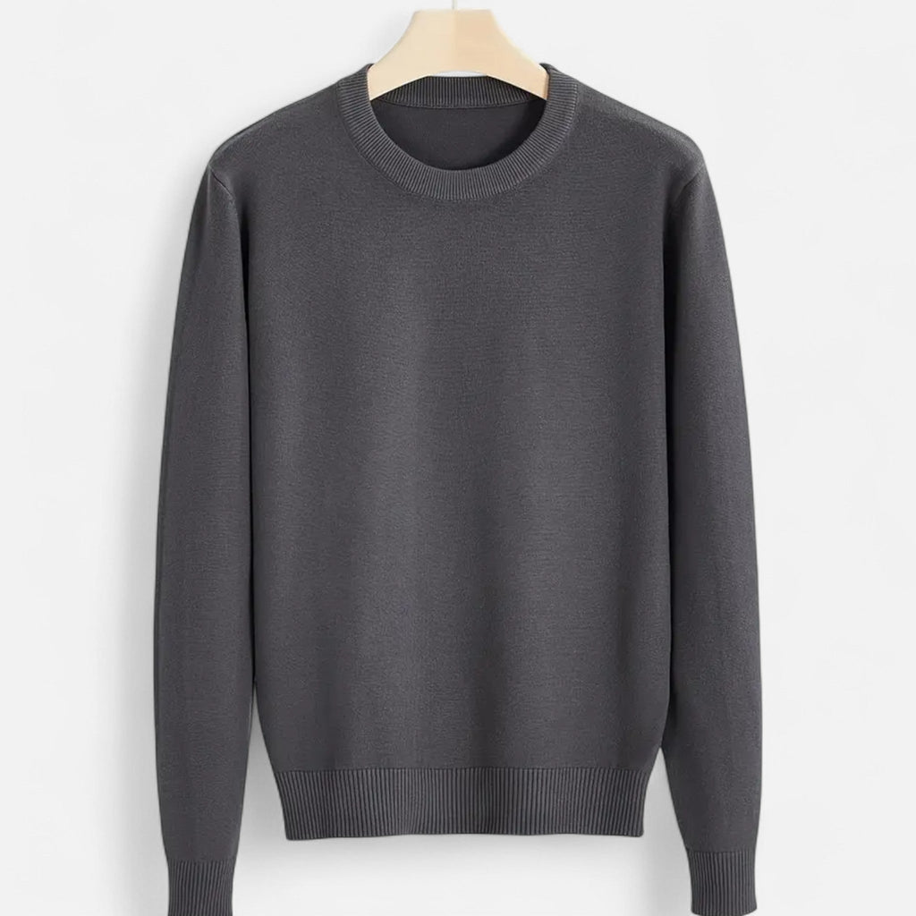Men's Stretch Ribbed Trim Round Neck Fitted Sweater