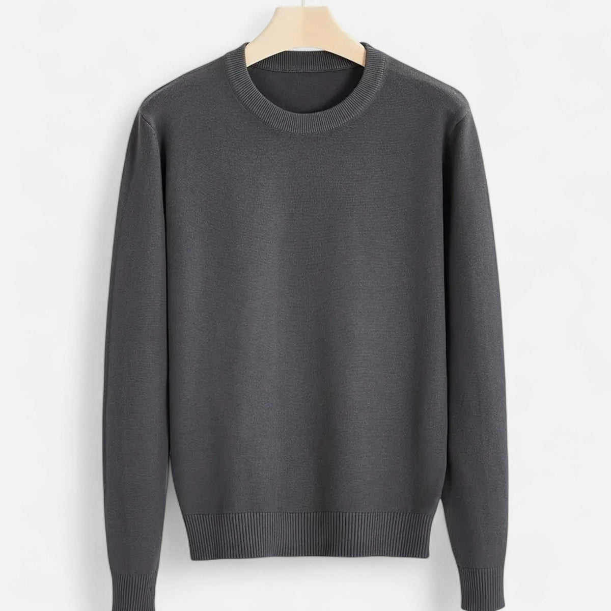 Men's Stretch Ribbed Trim Round Neck Fitted Sweater