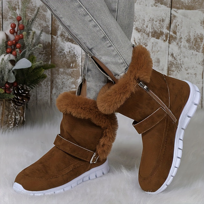 Women's Warm Lined Winter Booties with Buckle Accent