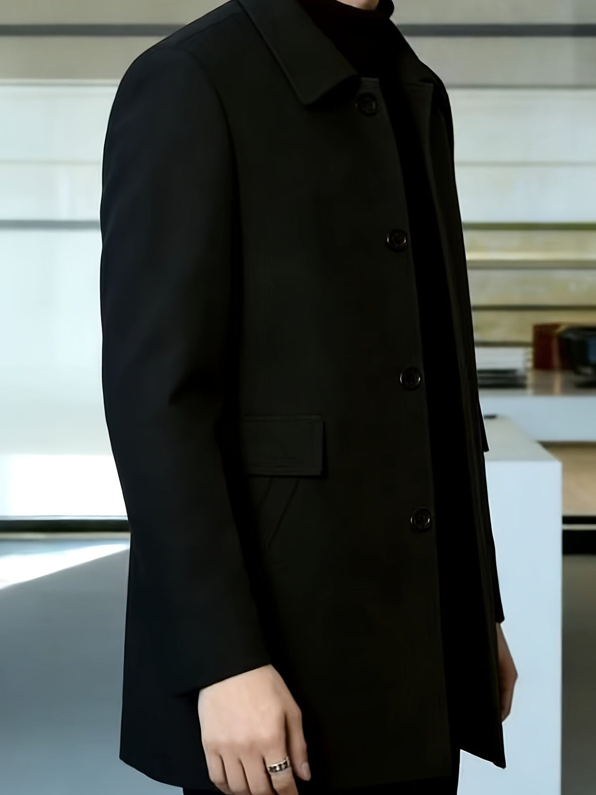 Men's Side Pocket Single Breasted Overcoat for Work