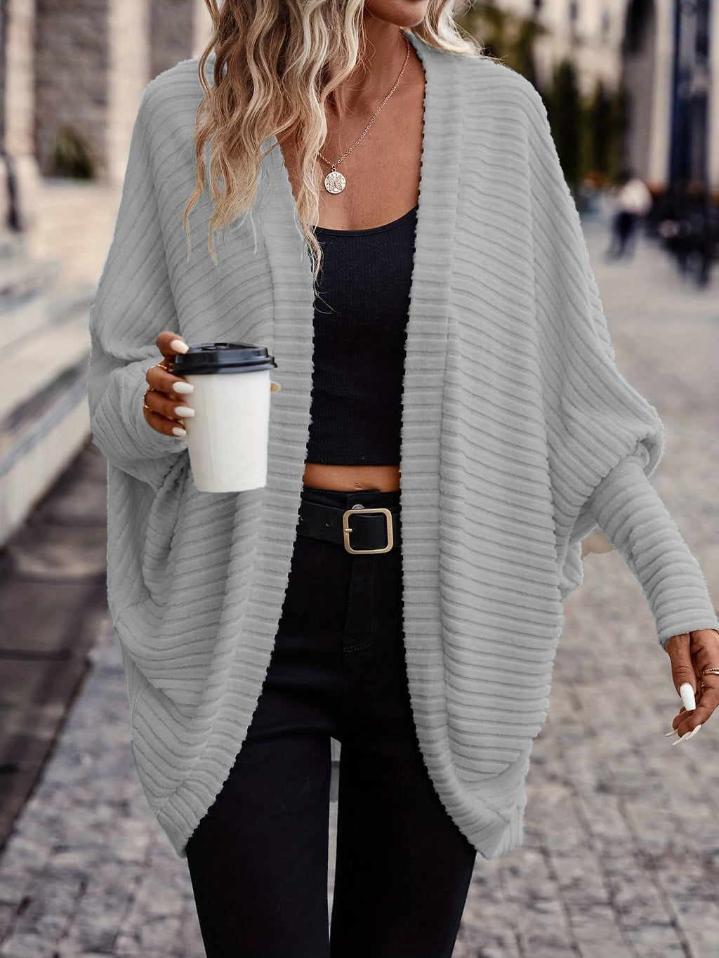Women's Throw-On Rib Knit Wrap Cardigan