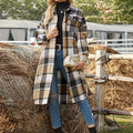Women's Chest Pocket Longline Plaid Overcoat