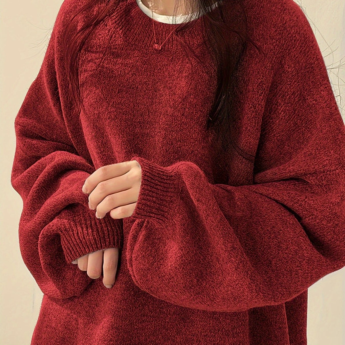 Women's Roomy Warm Crew Neckline Chunky Pullover