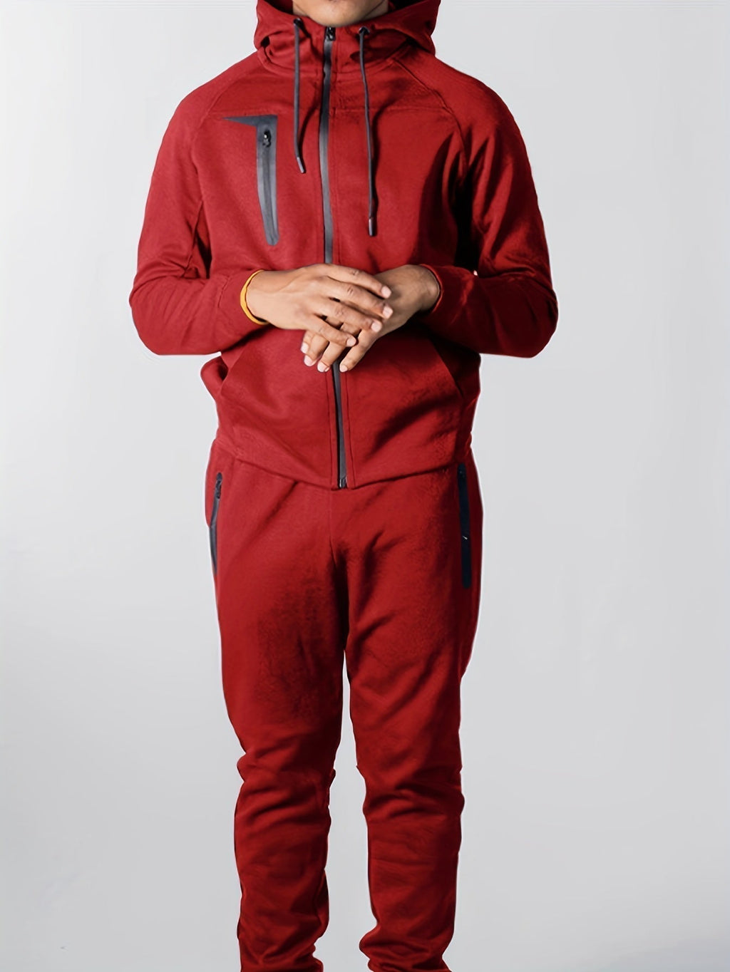 Men's Stretch Hooded Top Matching Jogger Tracksuit