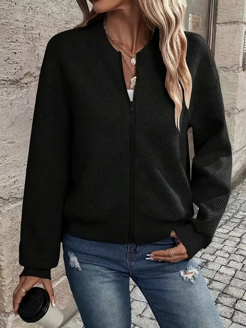 Women's Loose Full-Zip Textured Sweater Cardigan