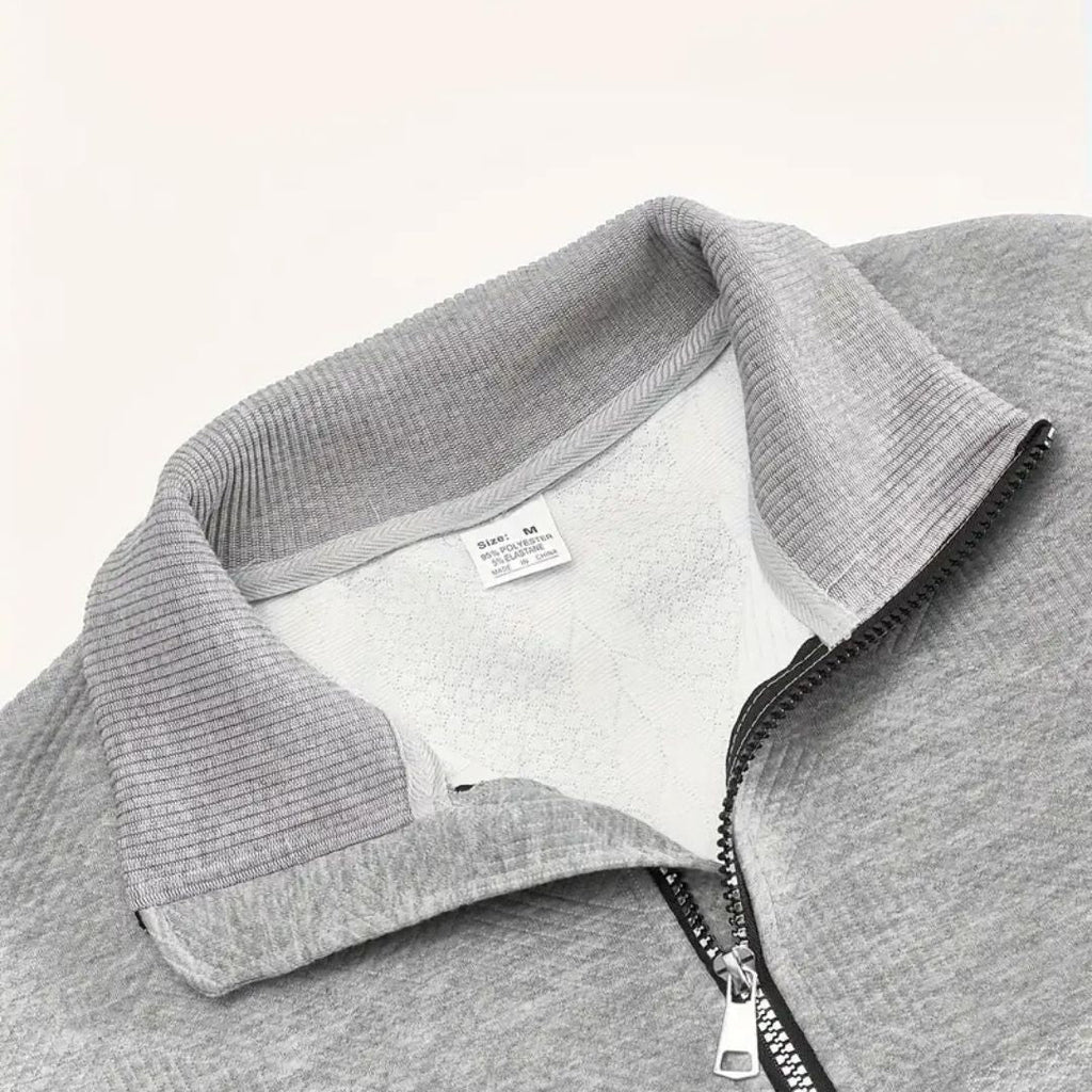 Men's Mixed Knit Panel Zip Neck Cable Sweater