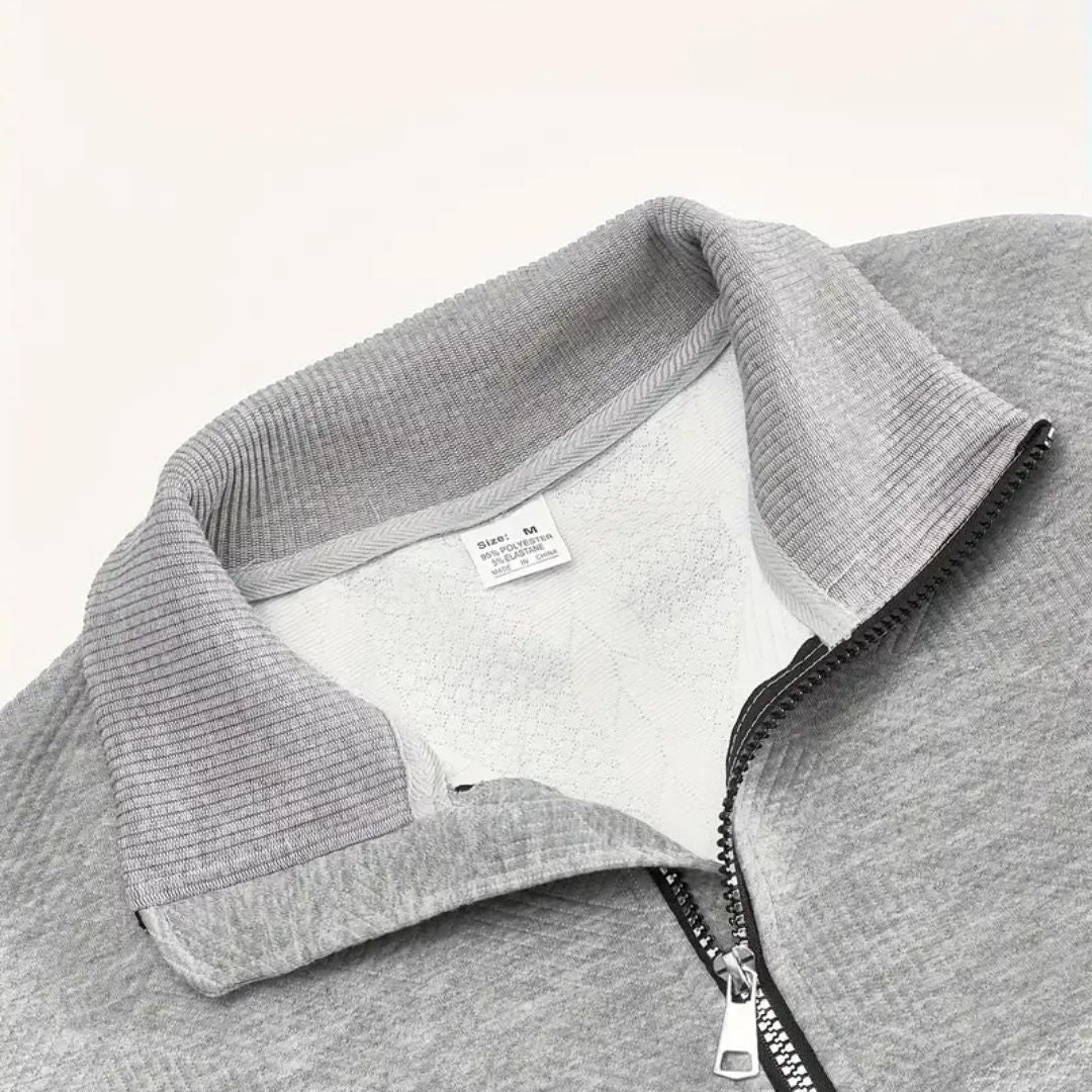 Men's Mixed Knit Panel Zip Neck Cable Sweater