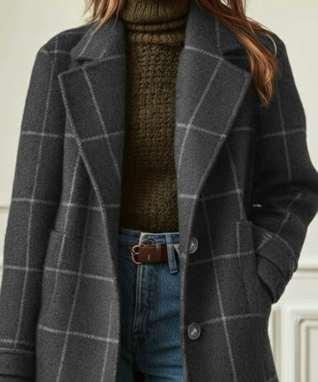 Women's Check Pattern Retro Tweed Topcoat