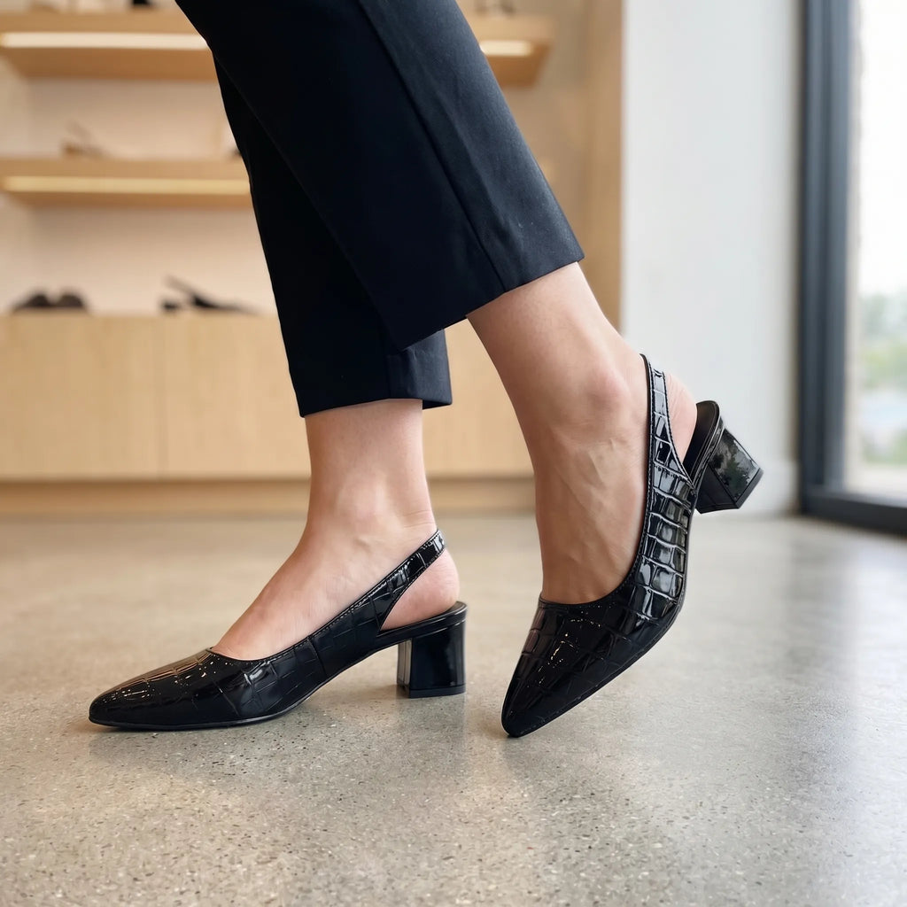 Women's Sleek Slingback Strap Sharp Toe Block Heels