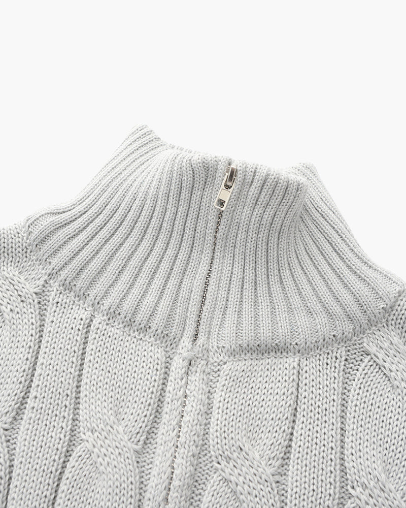 Men's Warm Cable Knit Half Zip Pullover Top