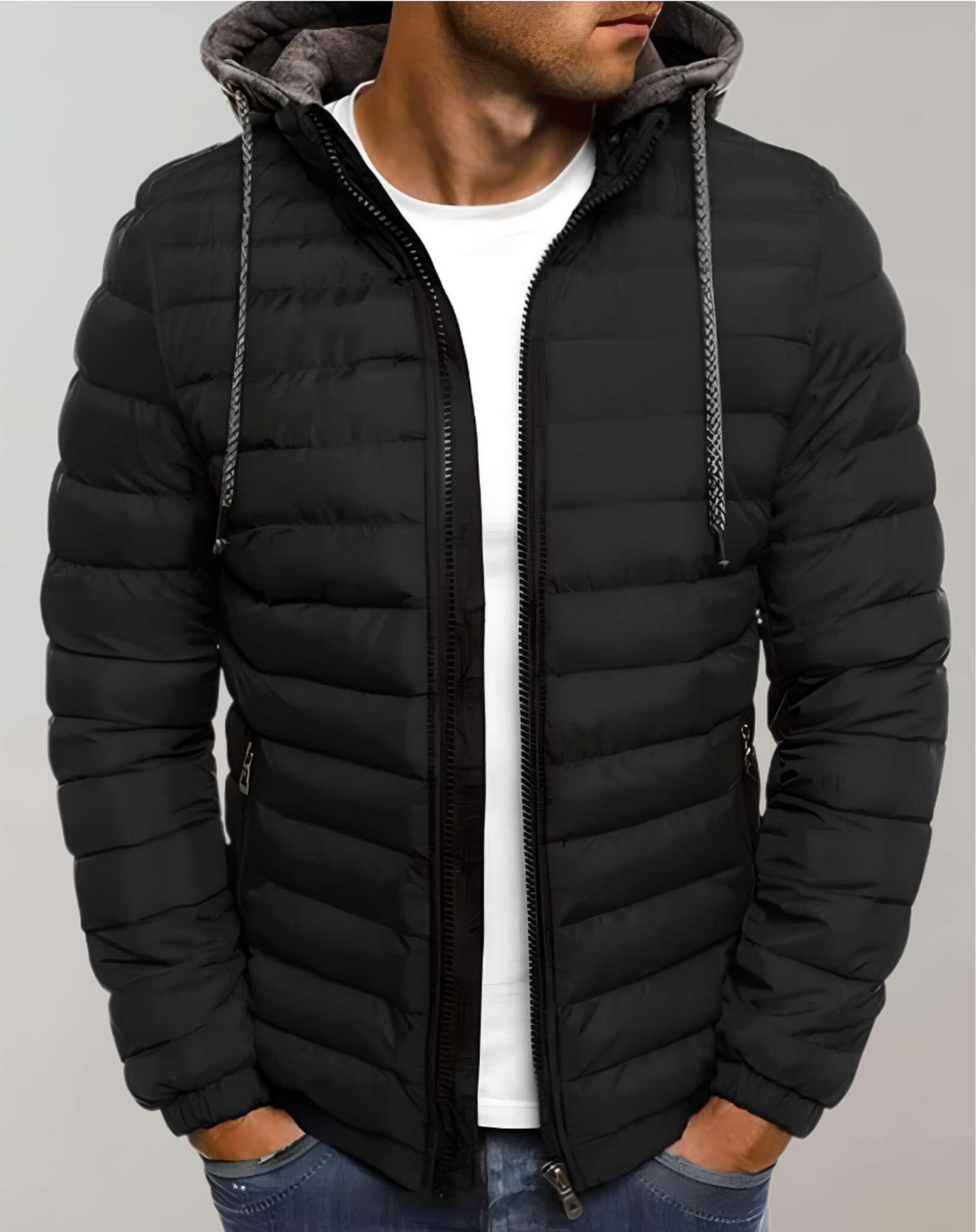 Men's Light Insulated Puffer with Hood and Stretch Cuffs
