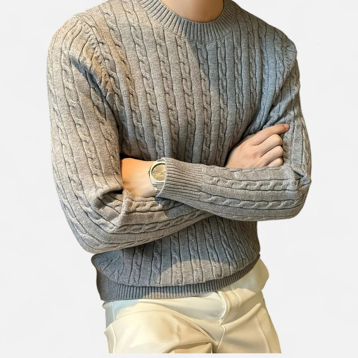 Men's Medium-Stretch Ribbed Crew Neck Fall Sweater