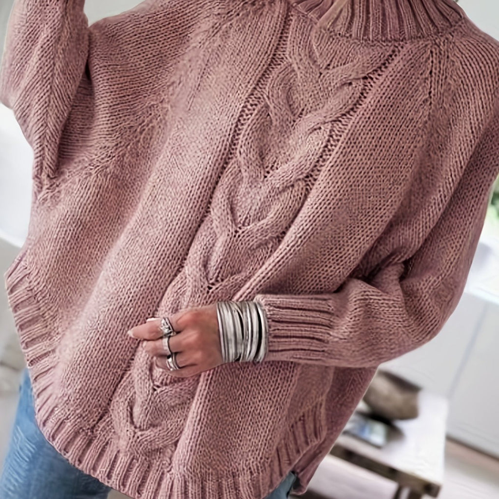 Women's Cozy Cable-Knit Turtleneck Relaxed Sweater