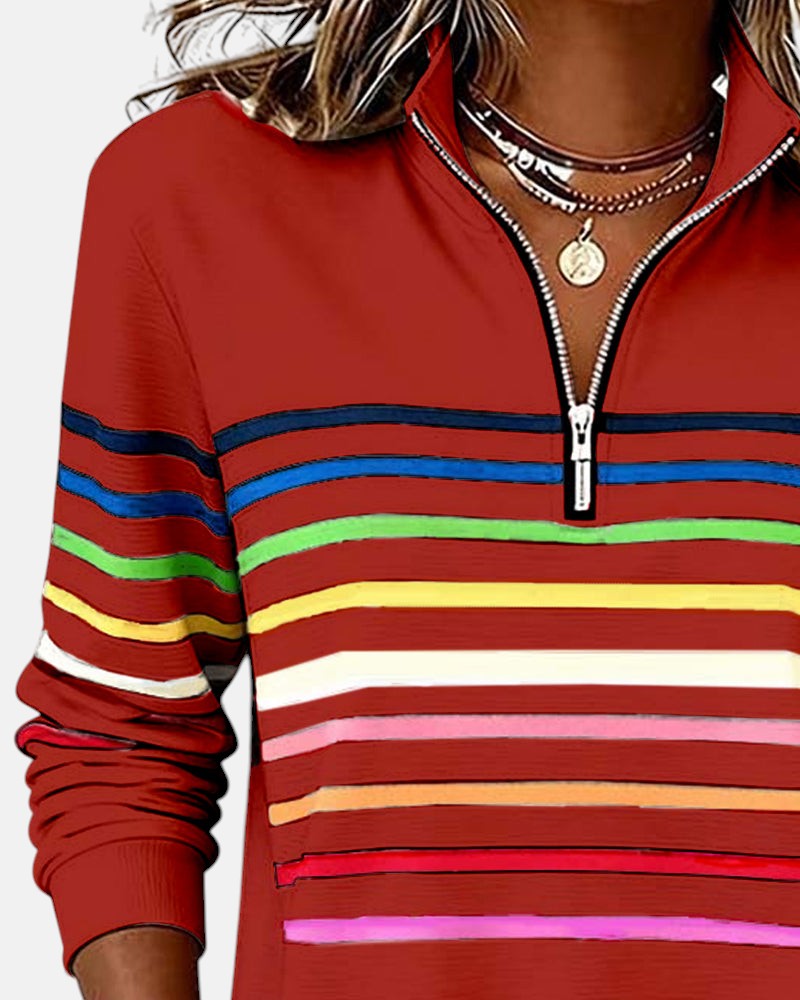 Women's Casual Stripe Quarter-Zip Style Sweatshirt