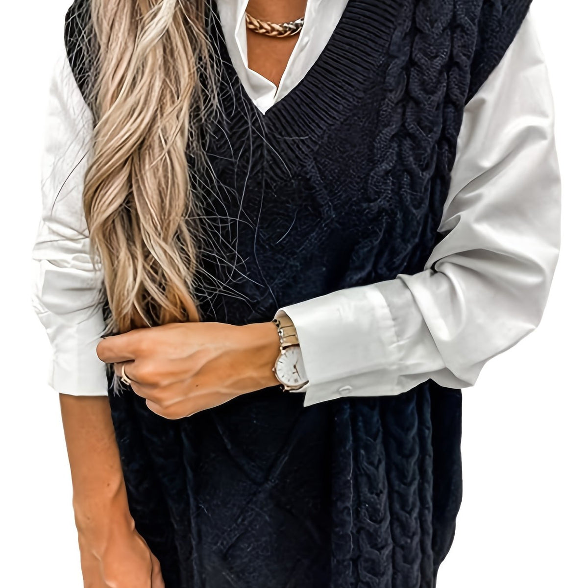 Women's Layering Knit Vest with Cable Pattern