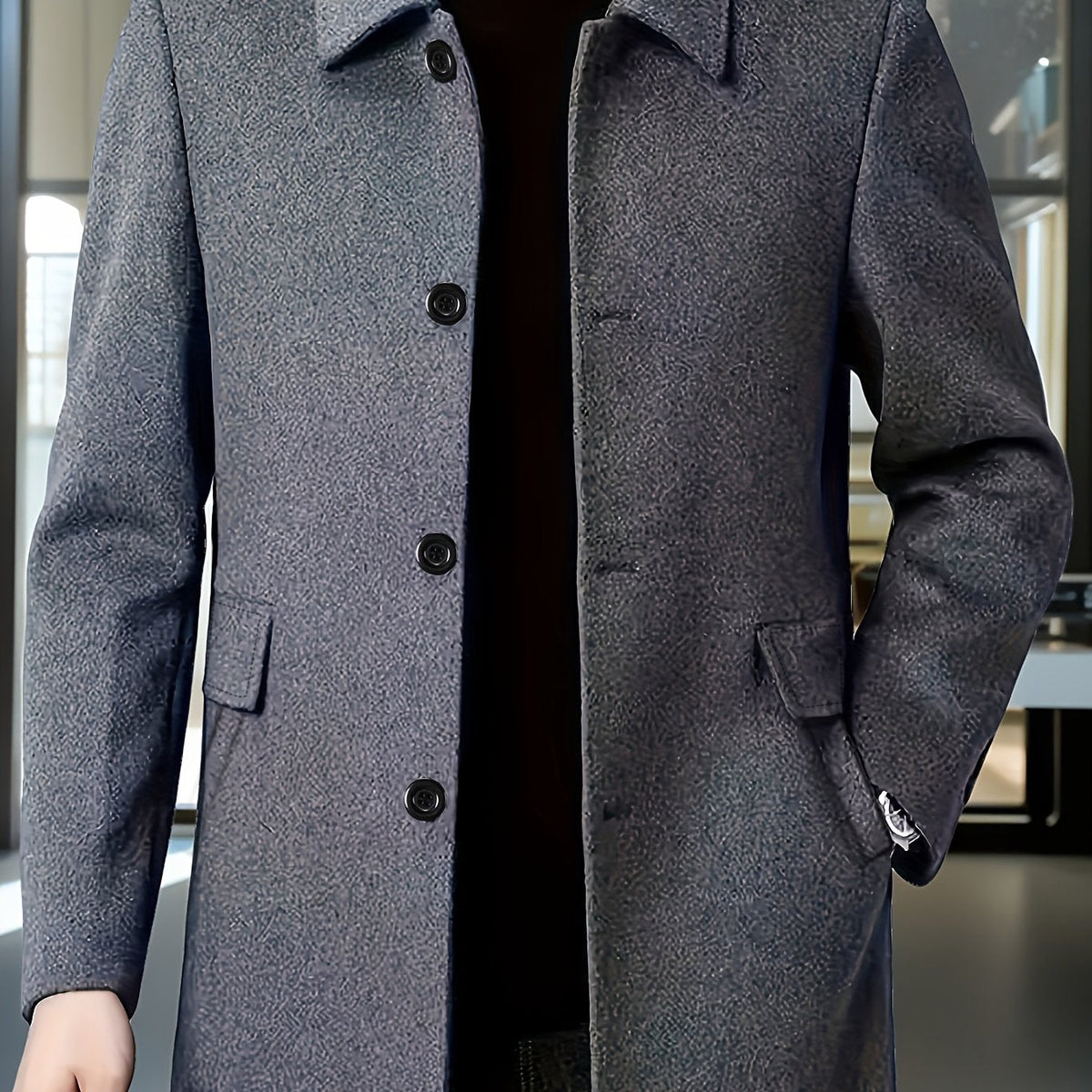Men's Side Pocket Single Breasted Overcoat for Work