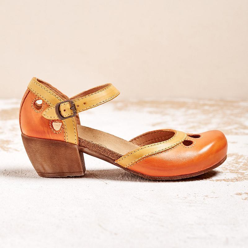 Women's Playful Paneled Secure Strap Vintage Flat Shoes