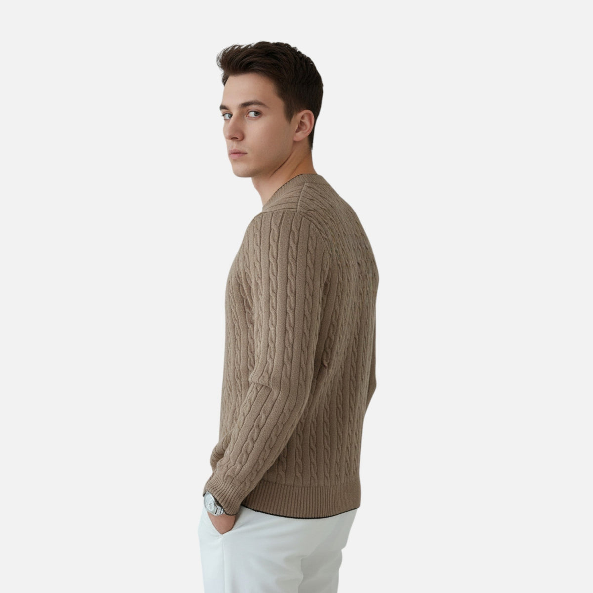 Men's Medium-Stretch Ribbed Crew Neck Fall Sweater