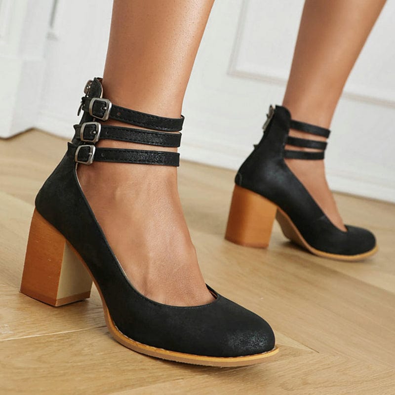 Women's Three-Strap Buckled Heeled Ankle Booties